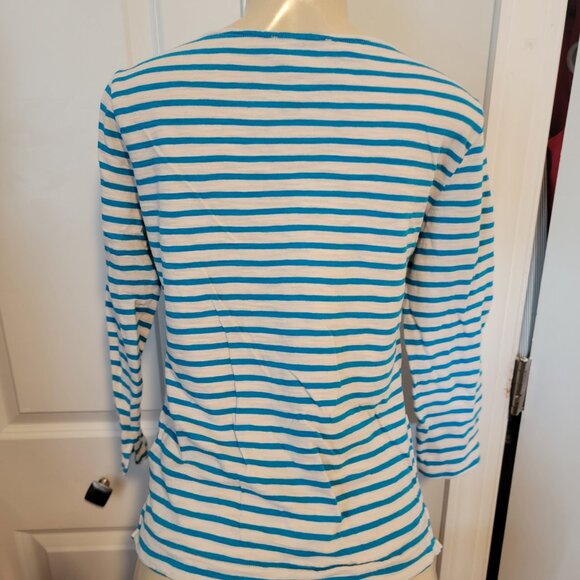 Forever 21 Turquoise Blue & White Stripe Pullover 3/4 Sleeve Top - Picture 5 of 9
